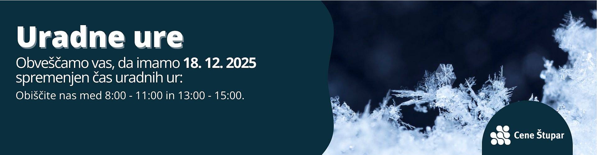 Uradne ure za 18. december 2025, so skrajšane do 15. ure